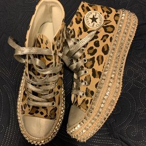 Leopard sneaker with studded sole